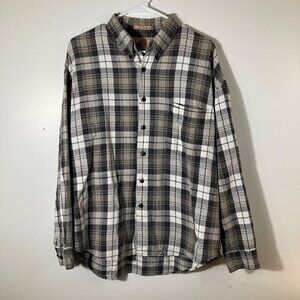 Mens Vintage Guess Cotton Textured Plaid‎ LS Button Shirt Brown Tan L